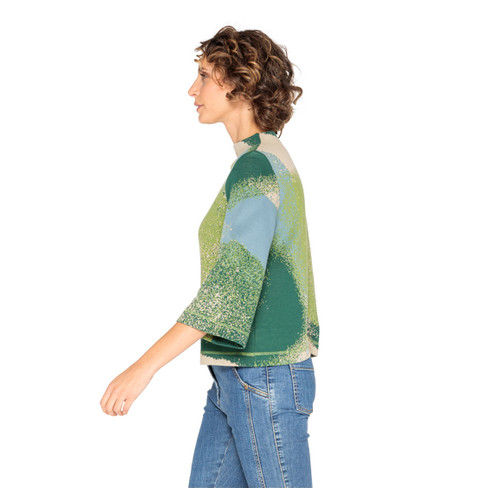 Stehkragen-Shirt aus reiner Bio-Baumwolle, pinie-gemustert