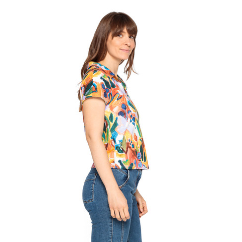 Jersey-Bluse mit Blumenprint aus reiner Bio-Baumwolle, apfelsine-gemustert