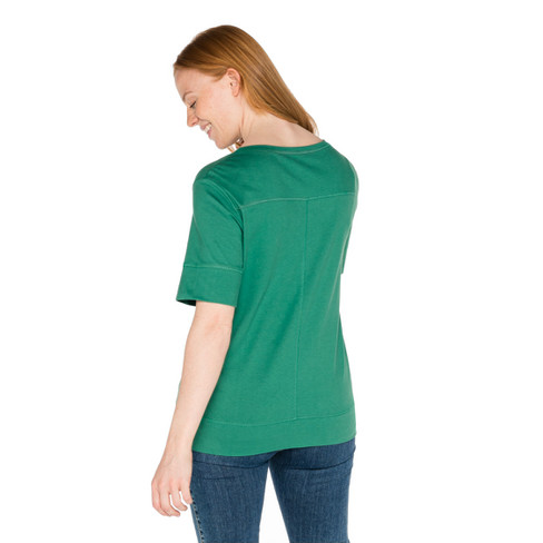 T-Shirt mit Ziernähten aus reiner Bio-Baumwolle, thymian