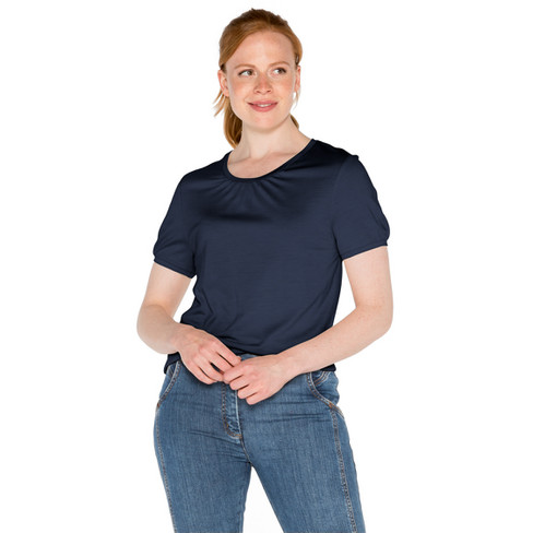T-Shirt aus Bio-Schurwolle und Bio-Seide, nachtblau