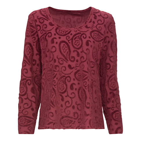 Nicki-Shirt mit Intarsien aus Bio-Baumwolle, brombeere