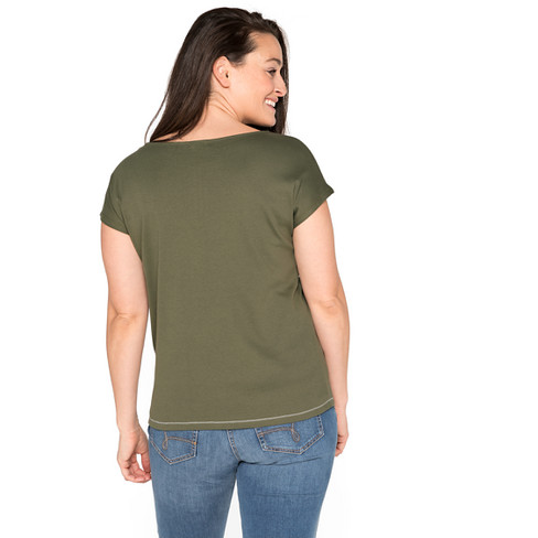 T-Shirt mit U-Boot-Ausschnitt aus Bio-Baumwolle, olive