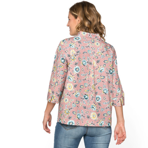 Tunika-Bluse aus Bio-Baumwolle mit Blumenprint und geschlitzten 3/4-Ärmeln, malve-gemustert