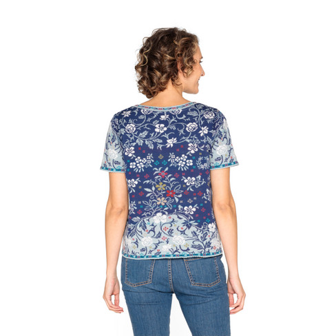 Jacquard-Strickshirt aus reiner Bio-Baumwolle, blau-gemustert