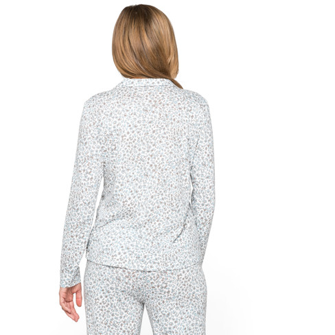 Pyjama-Oberteil aus Bio-Baumwolle mit Manschetten-Ärmeln, taupe-gemustert