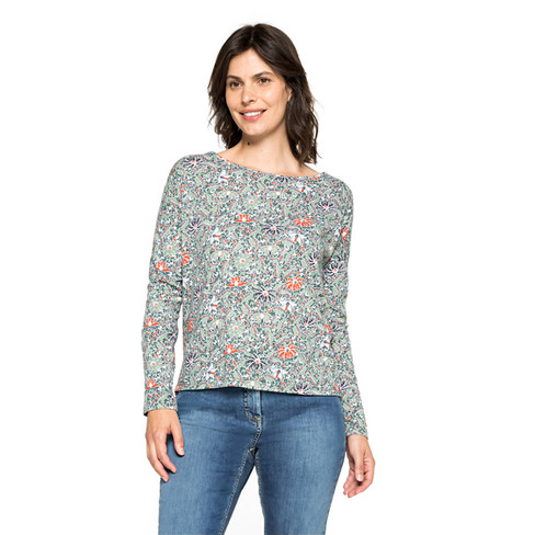 Shirt aus Bio-Baumwolle mit Blumenprint, seegras-gemustert