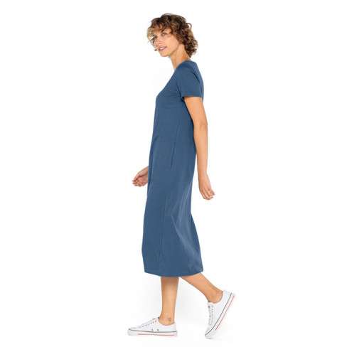 Jerseykleid lang aus reiner Bio-Baumwolle, taubenblau