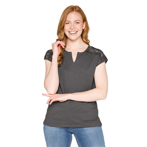 T-Shirt aus Bio-Baumwolle mit Spitze, silbergrau