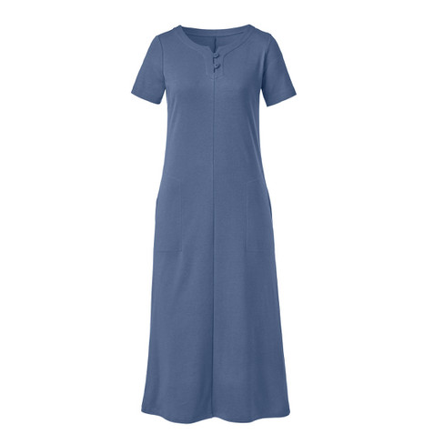 Jerseykleid lang aus reiner Bio-Baumwolle, taubenblau