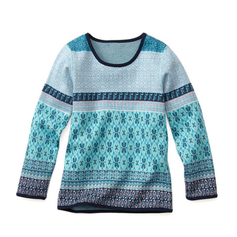 Pullover mit buntem Muster aus Bio-Baumwolle, wasserblau-gemustert