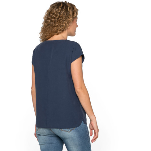Blusenshirt aus TENCEL™ Fasern mit V-Ausschnitt, nachtblau