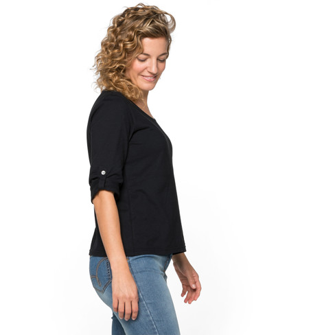 Jersey-Shirt aus Bio-Baumwolle mit Krempelarm, schwarz