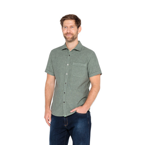 Kurzarmhemd aus Hanf und Bio-Baumwolle, grün-gemustert