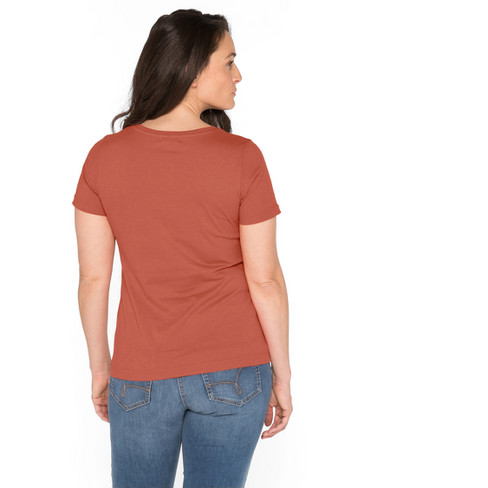 T-Shirt mit V-Ausschnitt aus reiner Bio-Baumwolle, terracotta