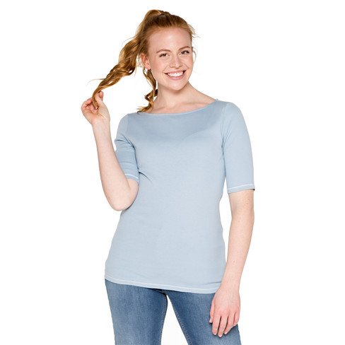 T-Shirt mit Rundhalsausschnitt aus Bio-Baumwolle, taubenblau