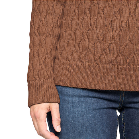 Pullover mit Zopfmuster aus Bio-Merinowolle und Bio-Baumwolle, nuss