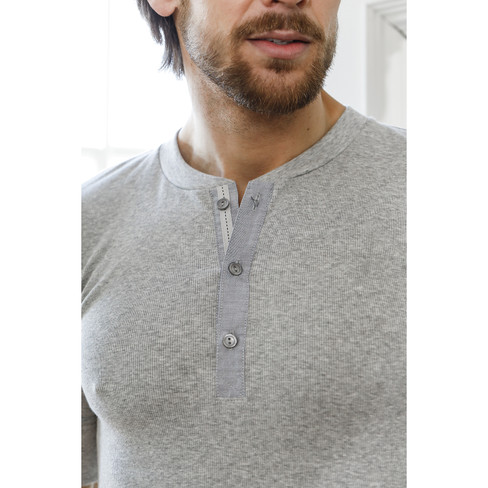 Kurzarmshirt aus Bio-Baumwolle mit Knopfleiste, grau-melange
