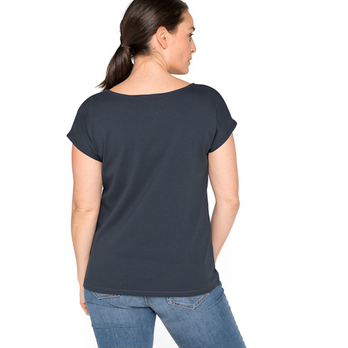 T-Shirt mit U-Boot-Ausschnitt aus Bio-Baumwolle, nachtblau