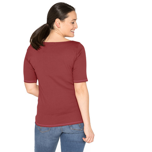 T-Shirt mit Rundhalsausschnitt aus Bio-Baumwolle, ziegelrot