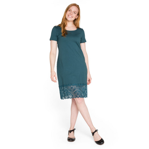 Jerseykleid aus Bio-Baumwolle mit Spitze, smaragd