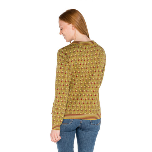 Jacquard-Pullover mit Blumenmuster aus reiner Bio-Baumwolle, gelb-gemustert