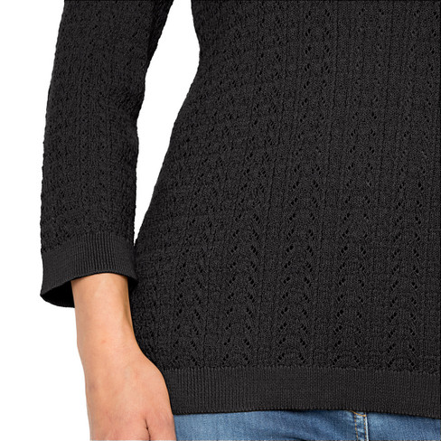 Ajour-Pullover aus Bio-Schurwolle und Bio-Baumwolle, schwarz