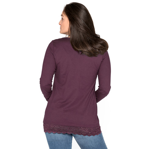 Longshirt aus Bio-Baumwolle mit Spitze, plum