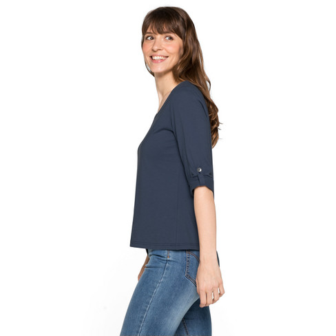 Jersey-Shirt aus Bio-Baumwolle mit Krempelarm, nachtblau