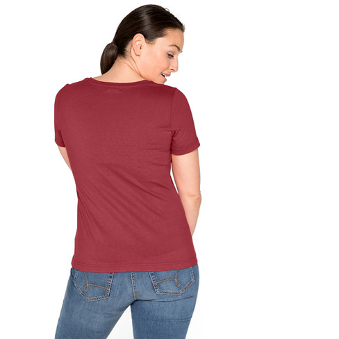 T-Shirt mit V-Ausschnitt aus reiner Bio-Baumwolle, erdbeere