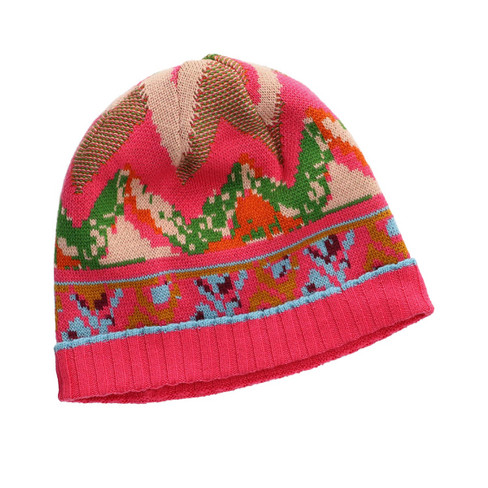 Jacquard-Mütze aus reiner Bio-Wolle, pink-gemustert