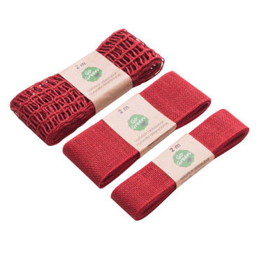 Geschenkband aus Leinen, rot, 3er-Set