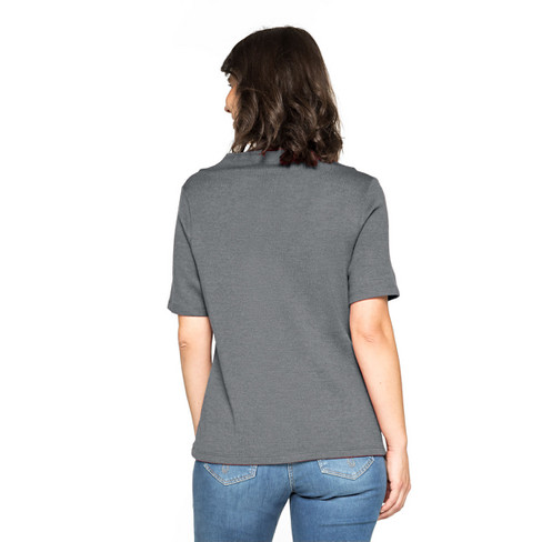 T-Shirt mit Vulkankragen aus reiner Bio-Merinowolle, schiefer